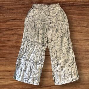 Cynthia Rowley Size S Linen Wide Leg Pants Leaf Print Botanical Pockets